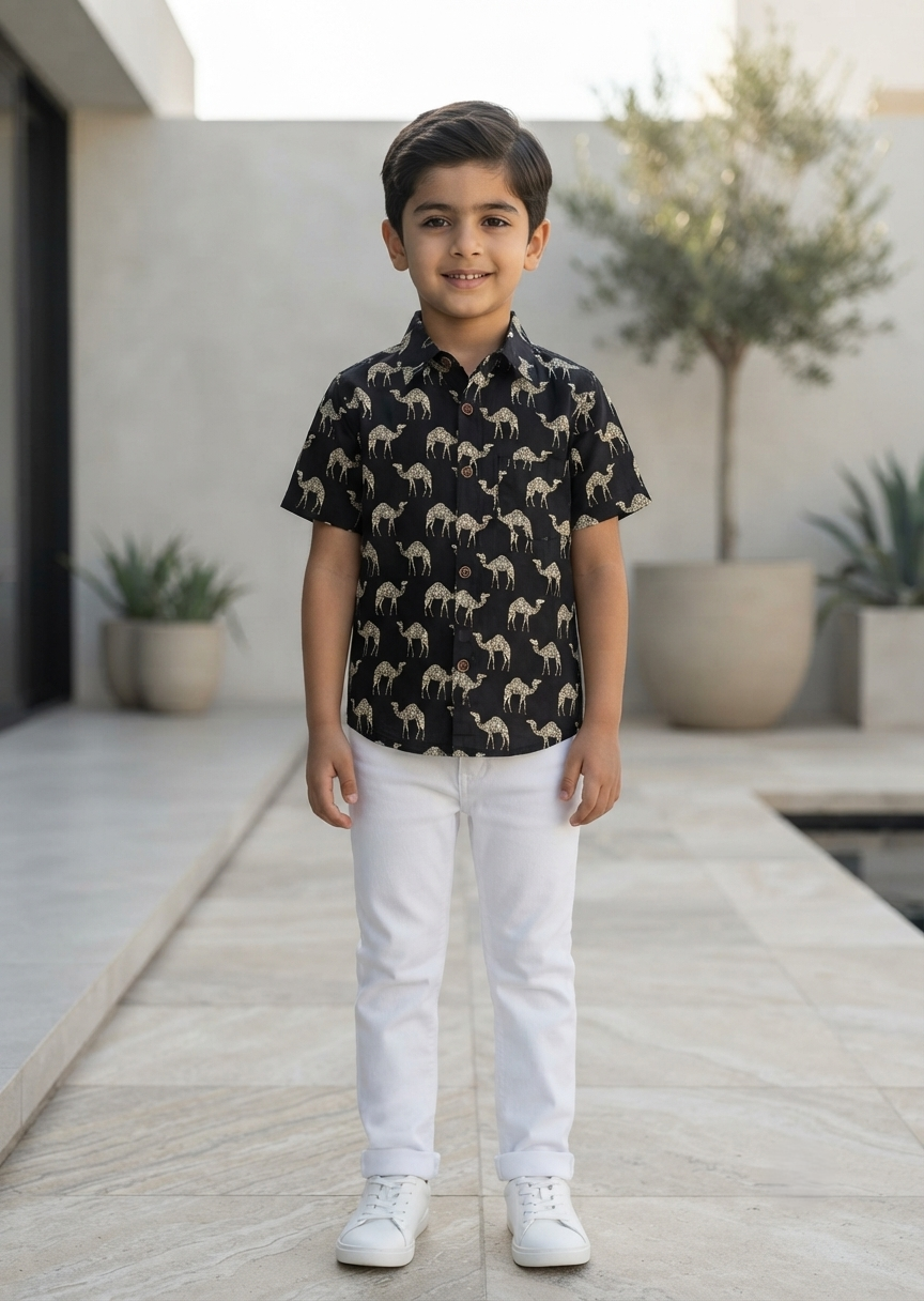 Southloom Pure Cotton Jaipur Printed Shirt For Kids Half Sleeves SL607