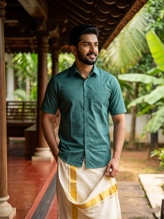 Pure Cotton Printed Green Shirt SLSHIRT 38 HS