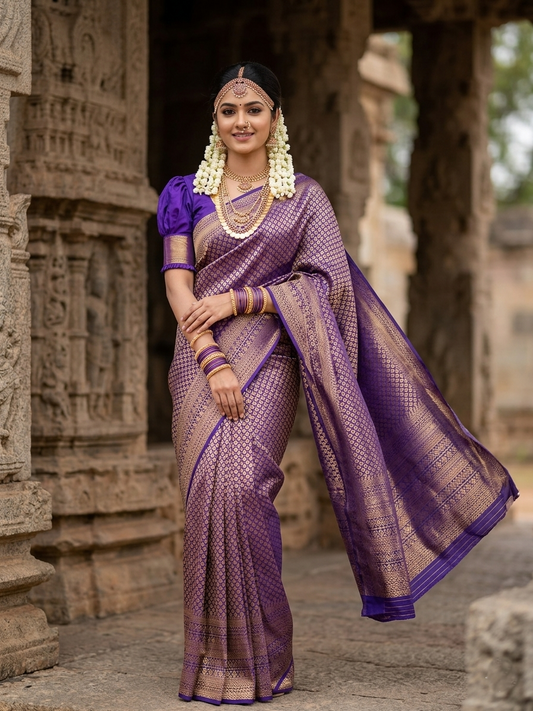 Southloom Premium Semi Silk Zari Work Brocade Saree in Bridal Blue with Matching Pallu