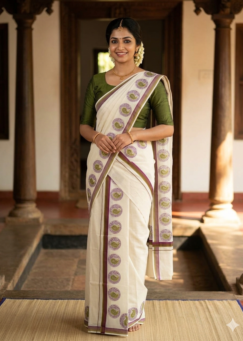 Kerala Cotton Printed Set Mundu (2.80m) SL335