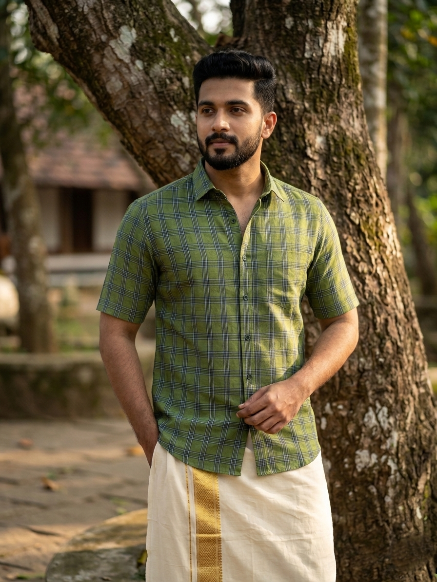 Pure Cotton Green Checkered Shirt SLSHIRT 46 HS