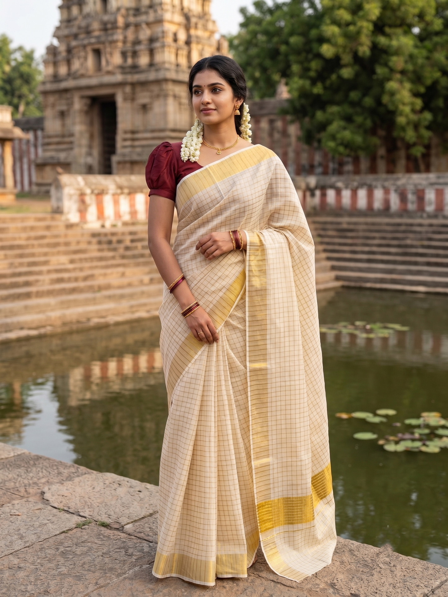 Southloom Kerala Tissue Check Saree