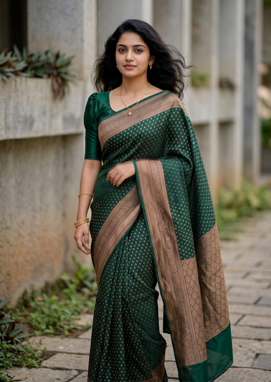 Southloom Munga Silk Saree with Woven Work on Body and Borders (Green)