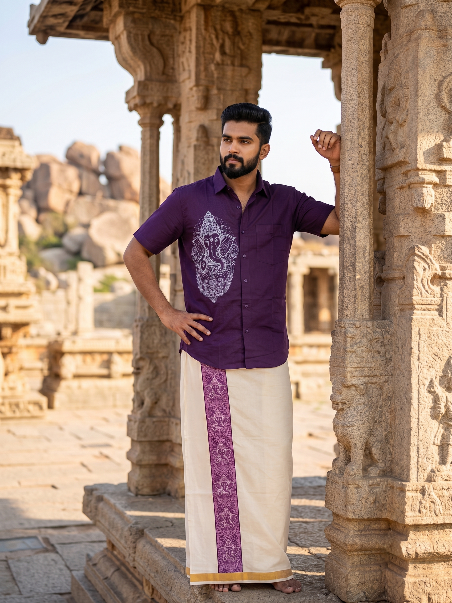 Southloom Ganesha Art Work Men's Combo (Shirt + Mundu)