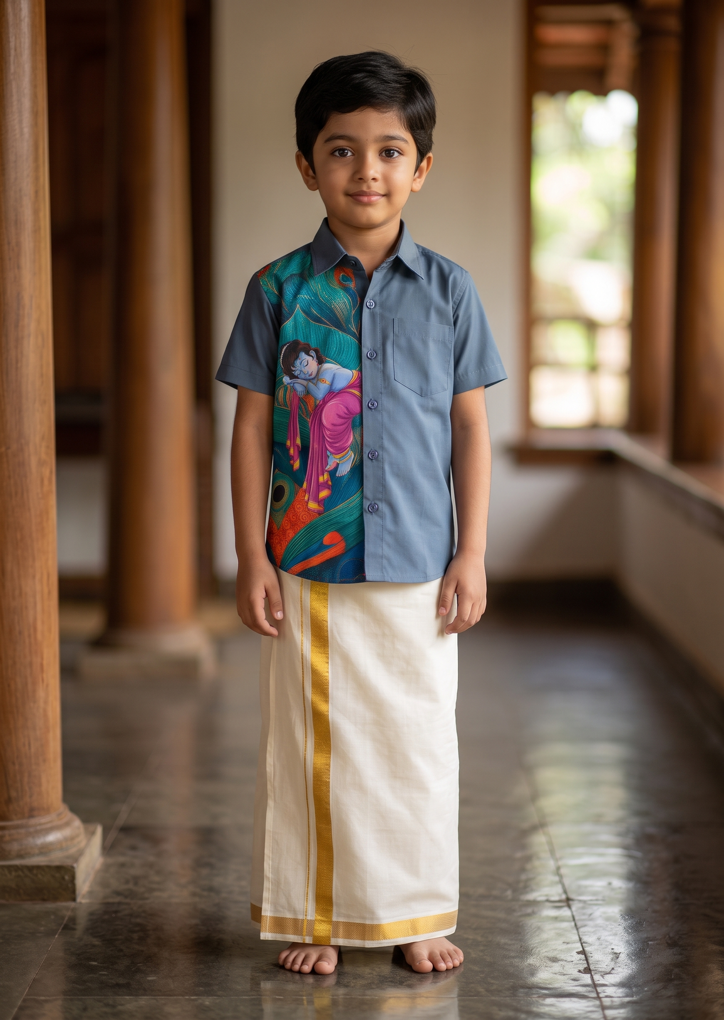 Southloom Cotton Digital Printed Kids's Combo (Shirt + Velcro Mundu) SLKCOMBO