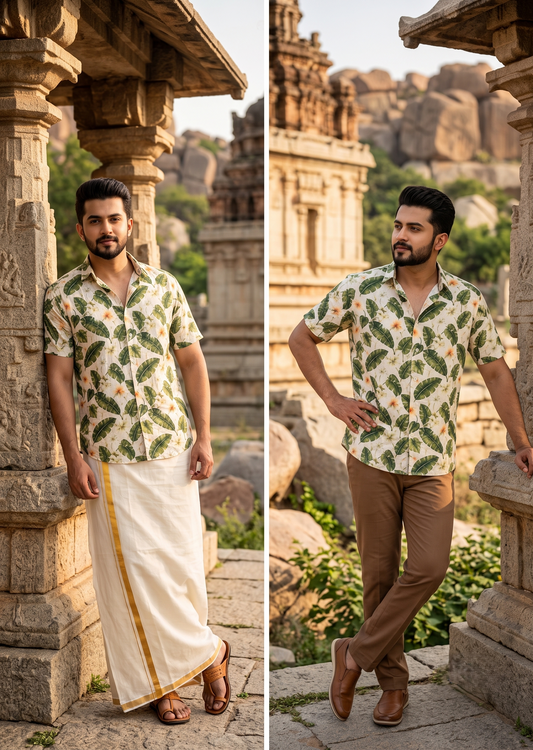 Southloom Ethinic Shirt With Floral Digital Printed for Men in Half Sleeve