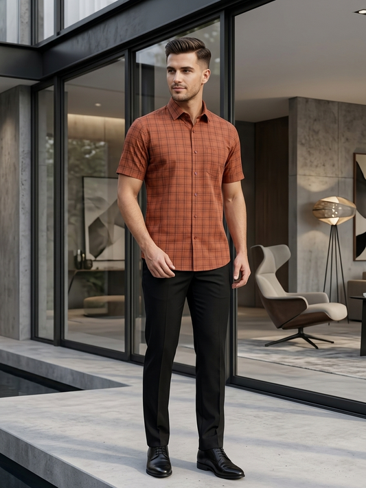 Southloom Pure Cotton Brown Printed Shirt SLSHIRT 38 HS