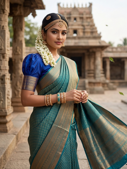 Southloom Premium Semi Silk Zari Work Brocade Saree in Bridal Blue with Matching Pallu