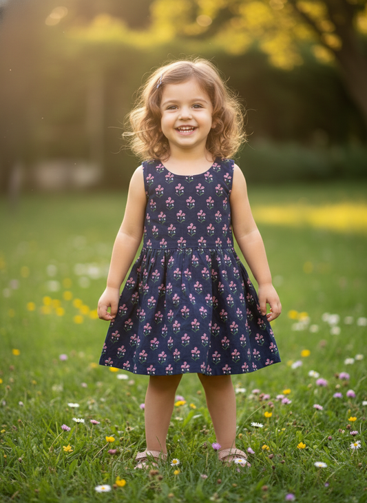 Southloom Pure Cotton Jaipur Printed Frocks for Girls (Age 1-2)