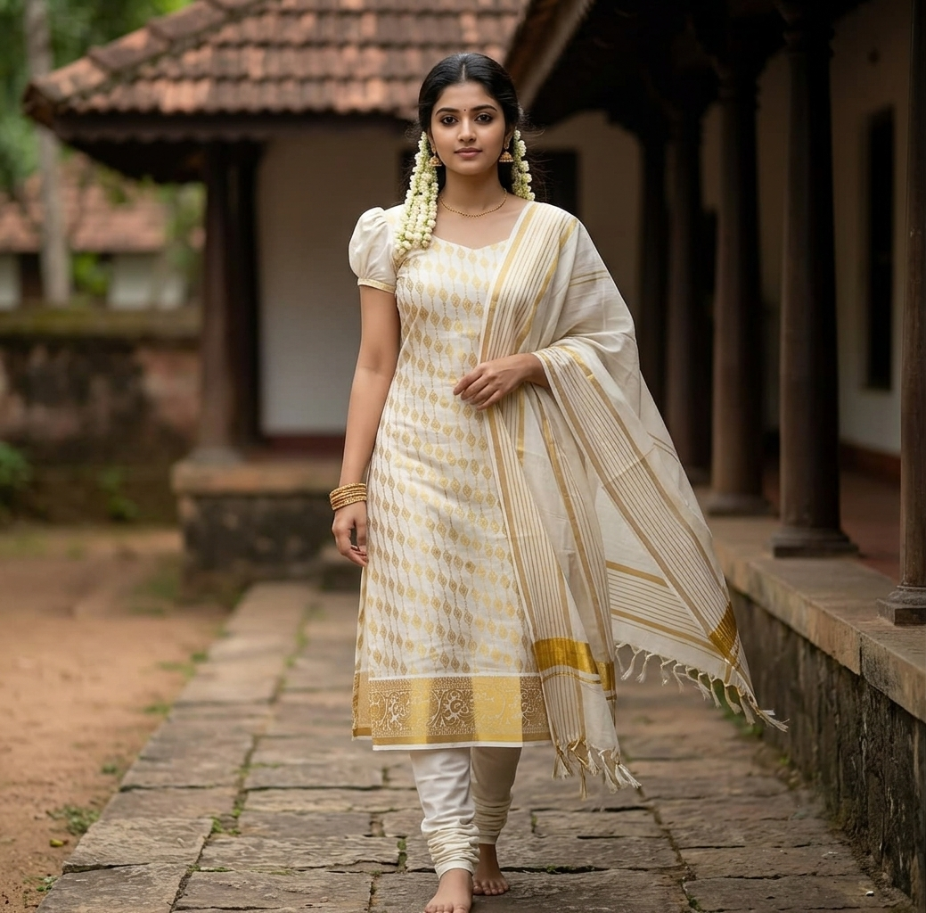 Southloom™ Cotton Churidar Salwar Suit Unstiched Material with Woven Design  (include Lines Shawl / Dupatta) SL601