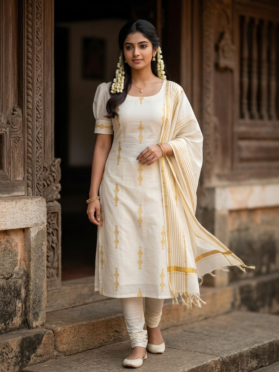 Southloom™ Cotton Churidar Salwar Suit Unstiched Material with Woven Design  (include Lines Shawl / Dupatta)