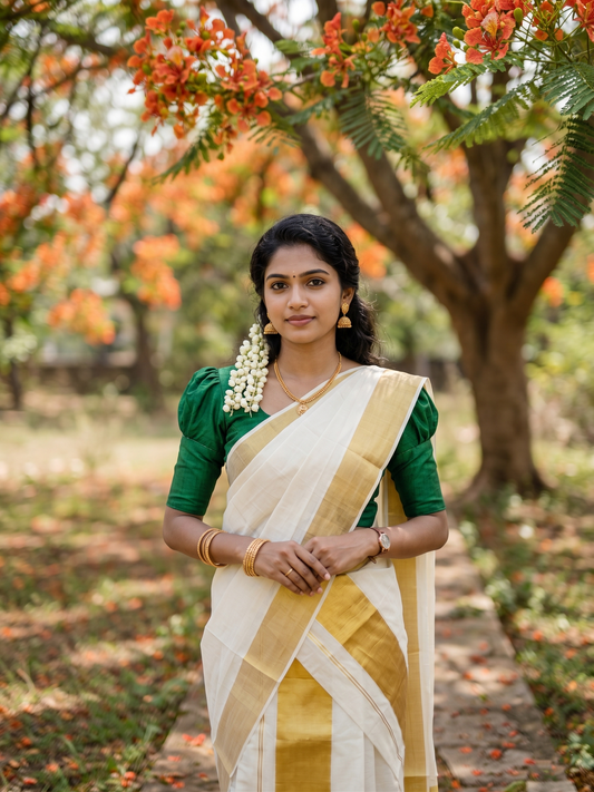 Kerala Cotton Plain Single Set Mundu (Mundum Neriyathum) with Half Fine 4 inch Border in 2.80 Mtrs