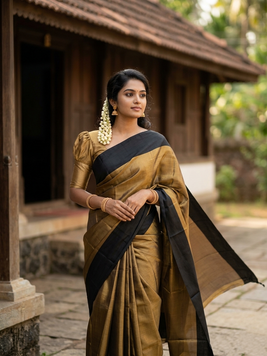 Southloom Special Semi Silk Saree with Golden Body and Black Border