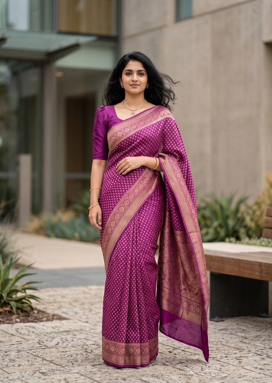 Southloom Munga Silk Saree with Woven Work on Body and Borders (Purple)
