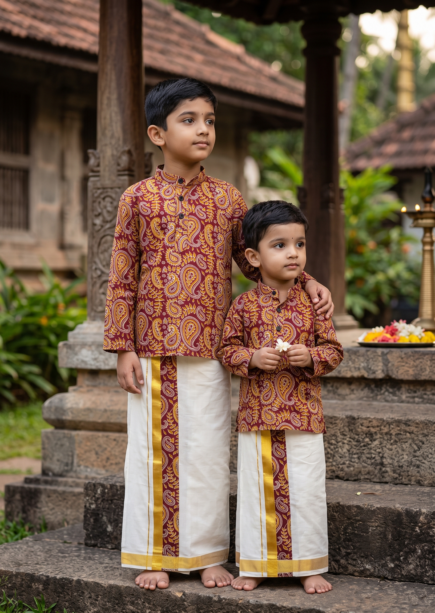Southloom Cotton Ajrakh Printed Kids's Combo (Shirt + Velcro Mundu) SLKCOMBO SL605