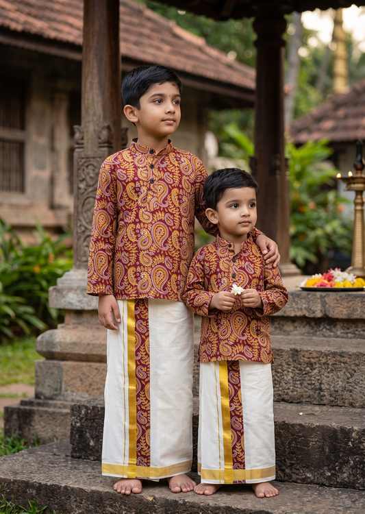 Southloom Cotton Ajrakh Printed Kids's Combo (Shirt + Velcro Mundu) SLKCOMBO SL605