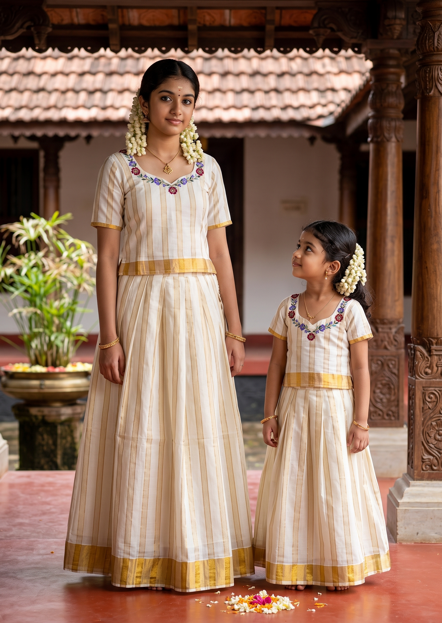 Southloom Kerala Cotton Kasavu Pavada Blouse with for Kids