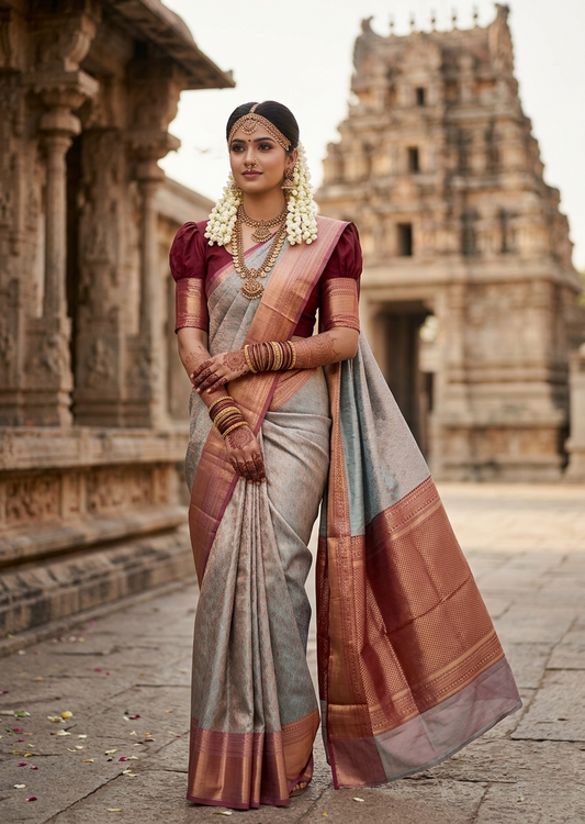 Southloom Premium Semi Silk Zari Work Bridal Brocade Saree in Pastel Green with Matching Pallu