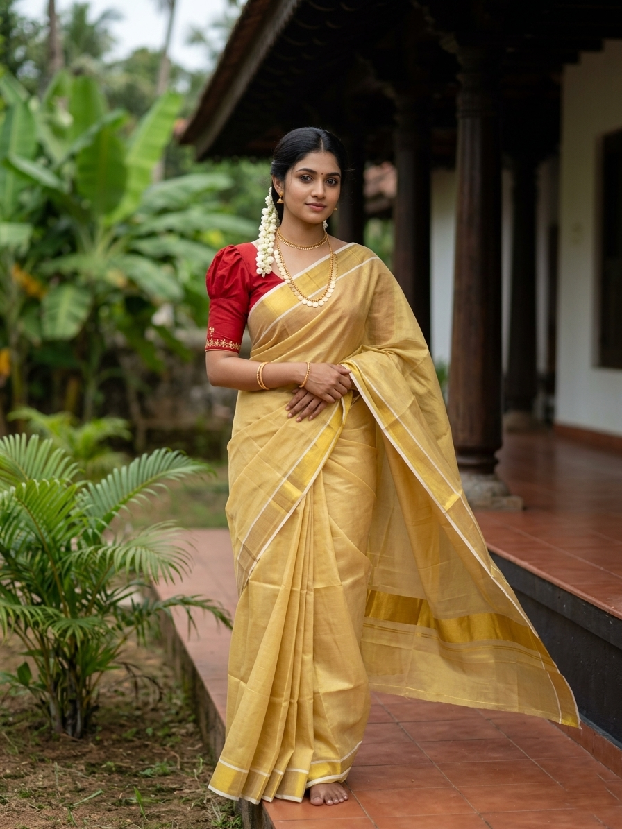 Southloom Kerala Tissue Kasavu Plain Saree