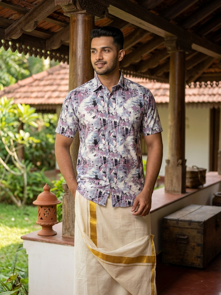 Pure Cotton Pink and White Digital Printed Shirt SLSHIRT 38 HS