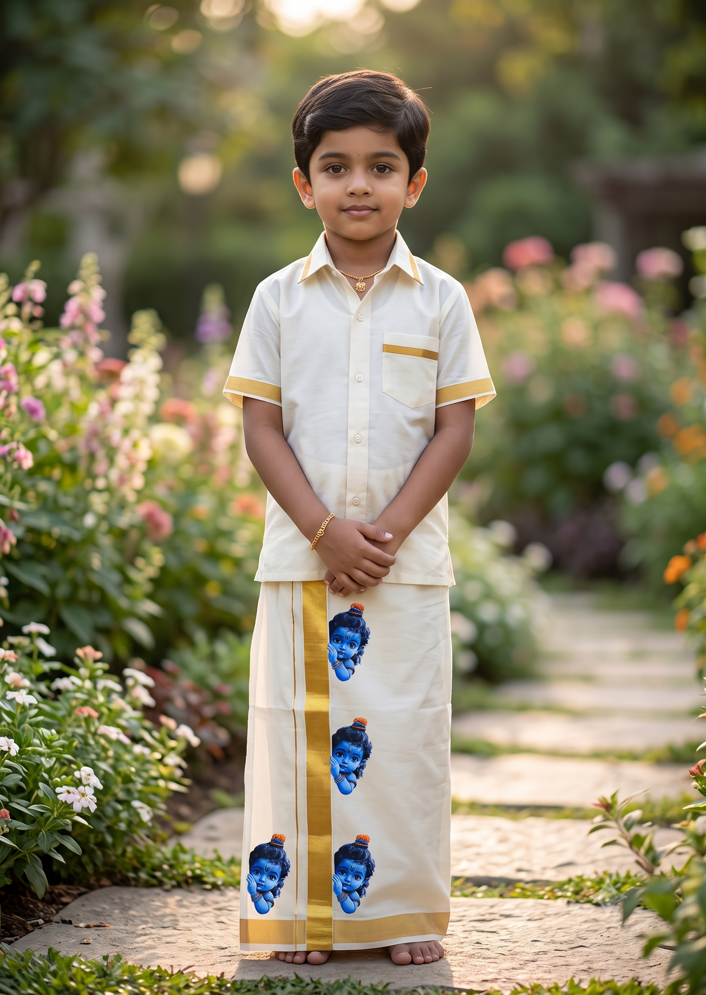 Southloom Cotton Kasavu Printed Kids's Velcro Mundu SLK SL601