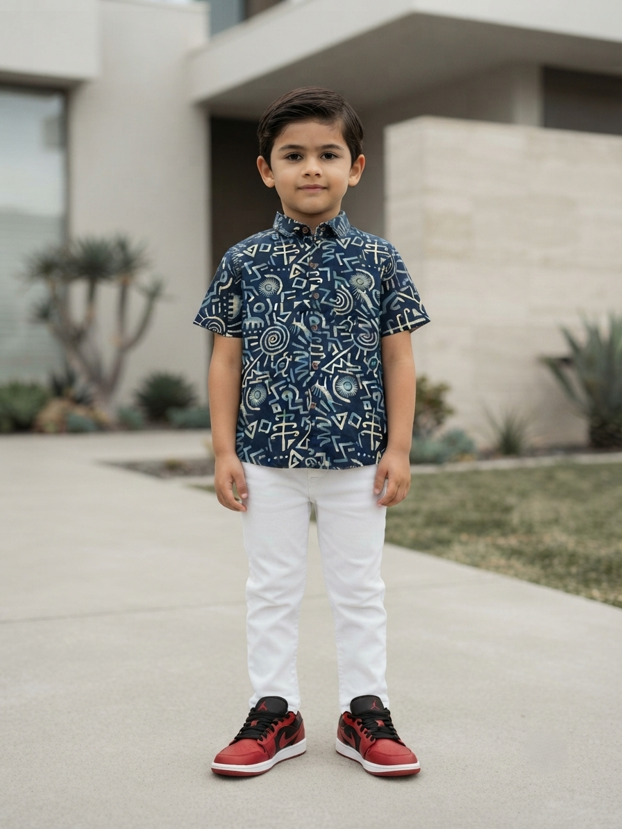 Southloom Pure Cotton Jaipur Printed Shirt For Kids Half Sleeves SL607