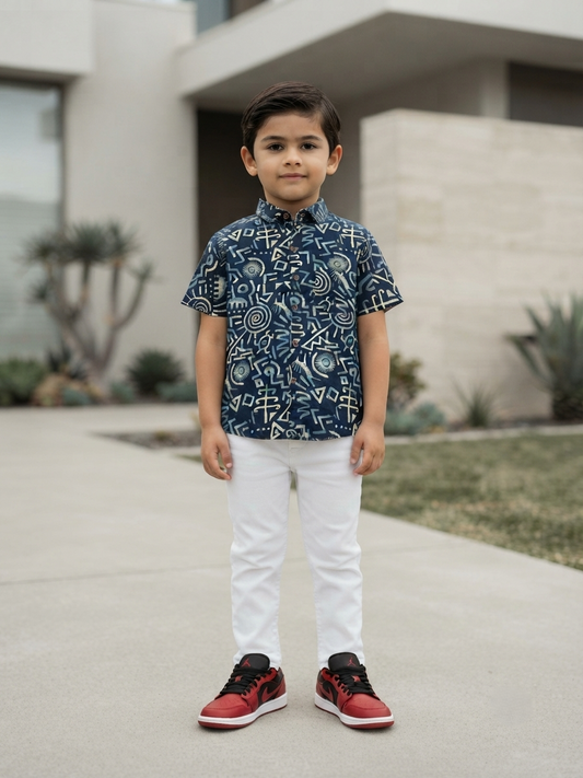 Southloom Pure Cotton Jaipur Printed Shirt For Kids Half Sleeves SL607