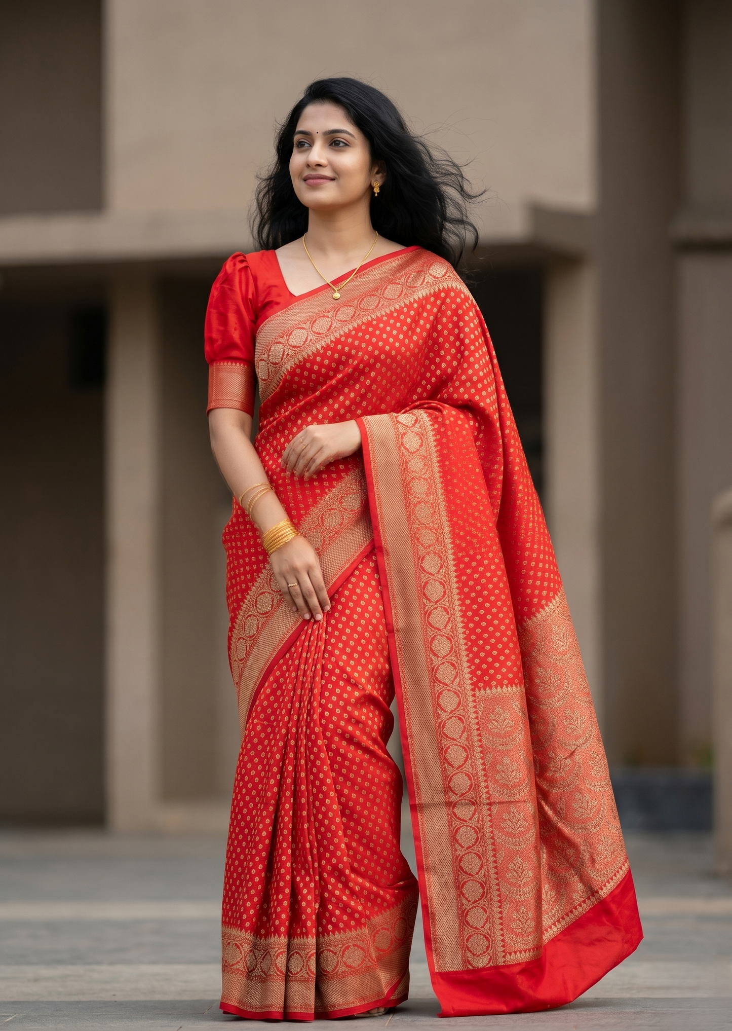 Southloom  Munga Silk Saree with Woven Work on Body and Borders (Orange)