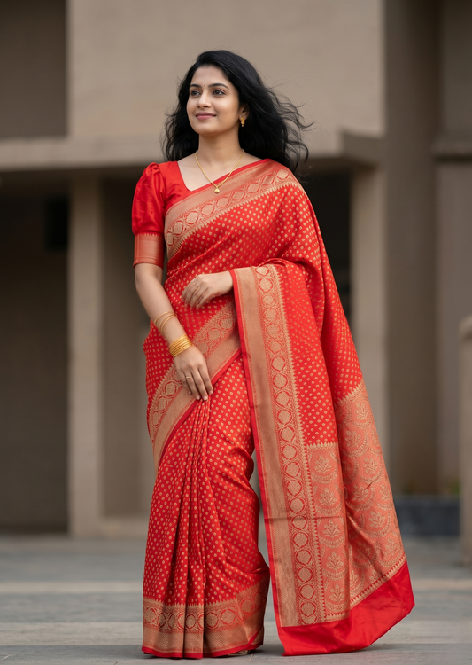 Southloom Munga Silk Saree with Woven Work on Body and Borders (Orange)