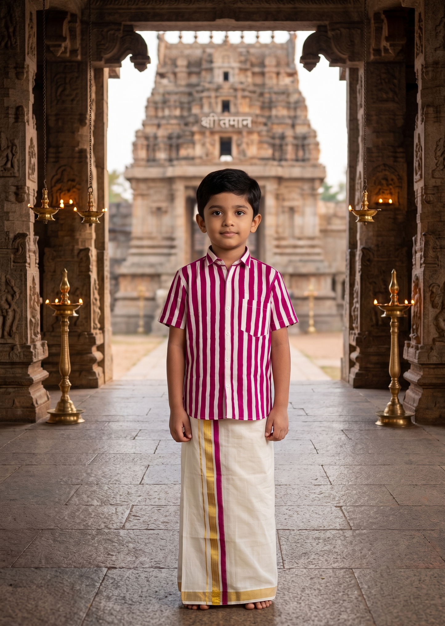 Southloom Cotton Floral Printed Kids's Combo (Shirt + Velcro Mundu) SLKCOMBO