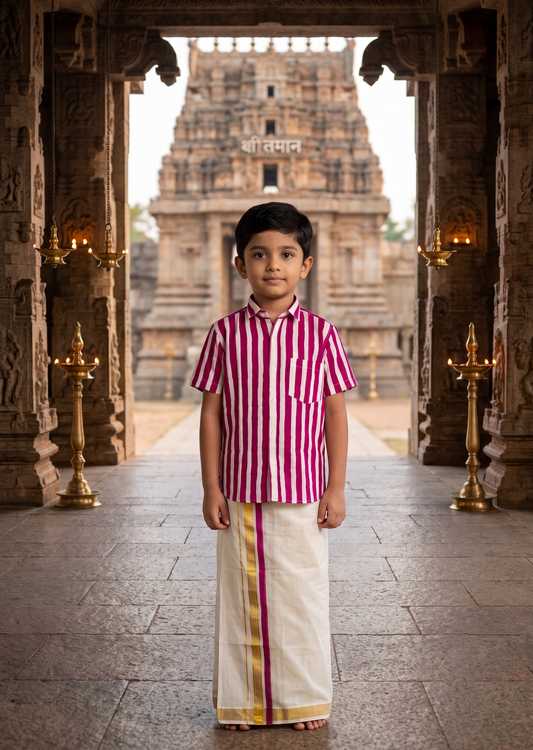 Southloom Cotton Floral Printed Kids's Combo (Shirt + Velcro Mundu) SLKCOMBO