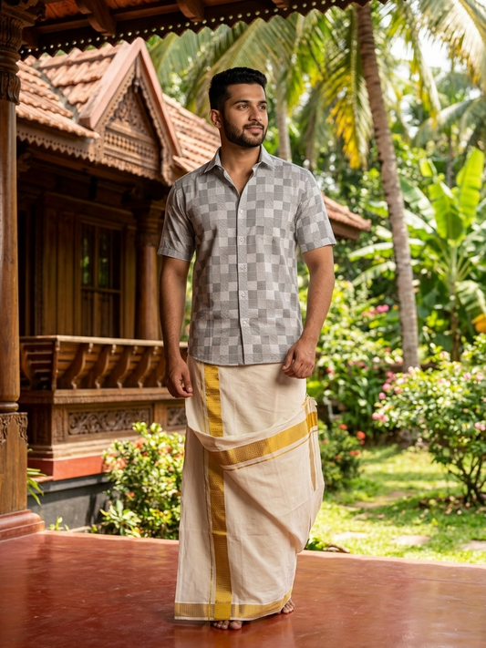 Pure Cotton White and Gray Printed Shirt SLSHIRT 38 HS