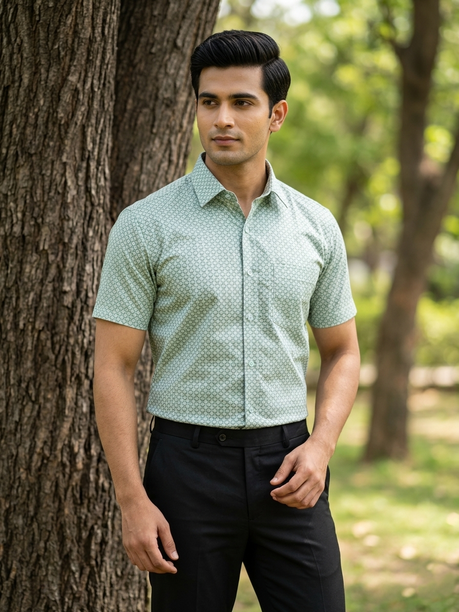 Pure Cotton Turquoise Printed Shirt SLSHIRT 48 HS