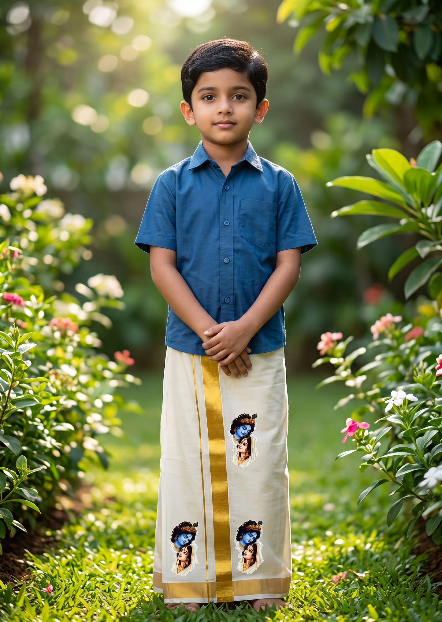 Southloom Cotton Kasavu Printed Kids's Velcro Mundu SLK SL601