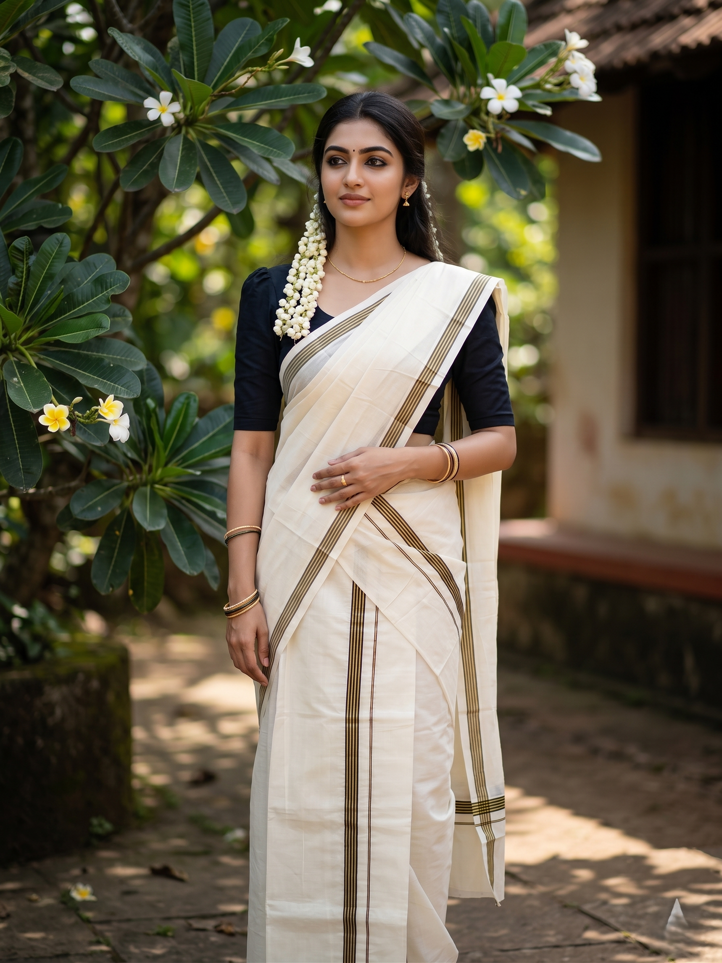 Southloom Pure Cotton Kerala Single Set Mundu (Mundum Neriyathum) with Black Kasavu Border in 2.80 Mtrs  SLKK SL470