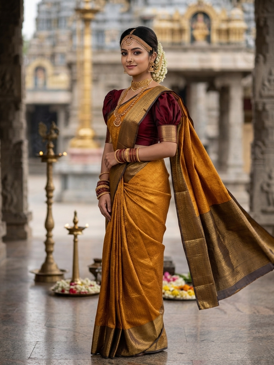 Southloom Premium Semi Silk Zari Work Brocade Saree in Bridal Yellow with Matching Pallu