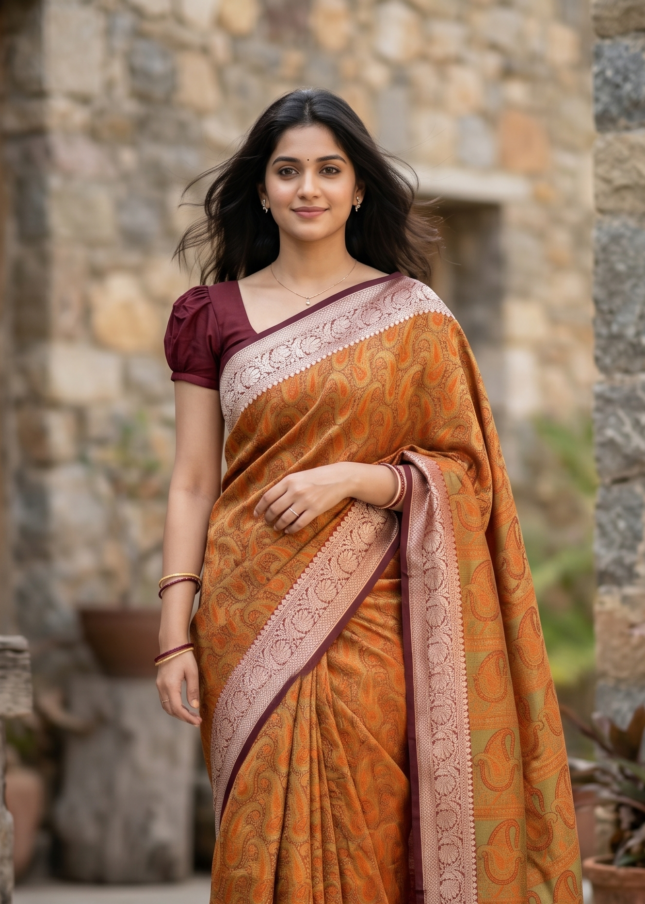 Southloom Resham Work Soft Cotton Banarasi Saree with Woven Work on Body and Borders