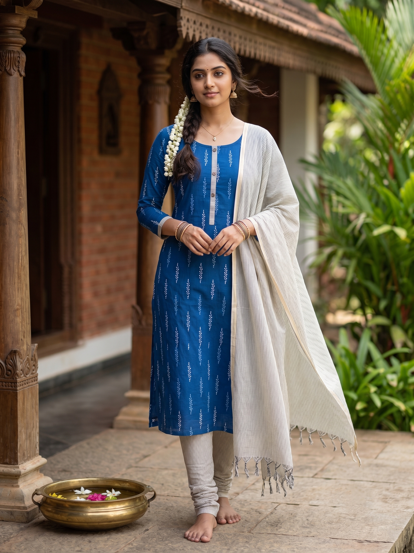 Southloom™ Cotton  3 Piece Blue Salwar Material with Woven  Work