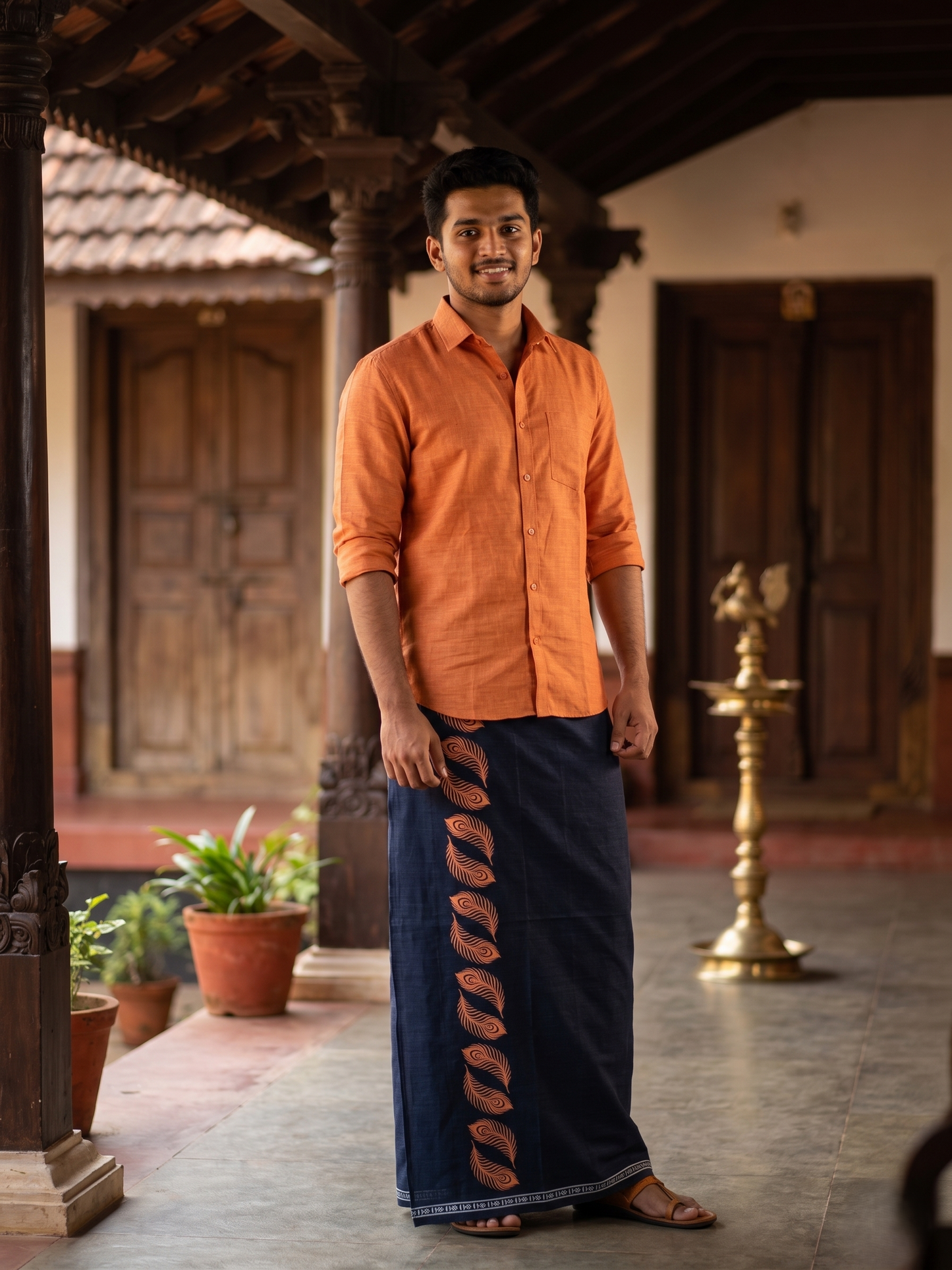 Southloom Kerala Black Printed Single Mundu / Otta Mundu / Lungi (South Indian Kerala Dhoti)