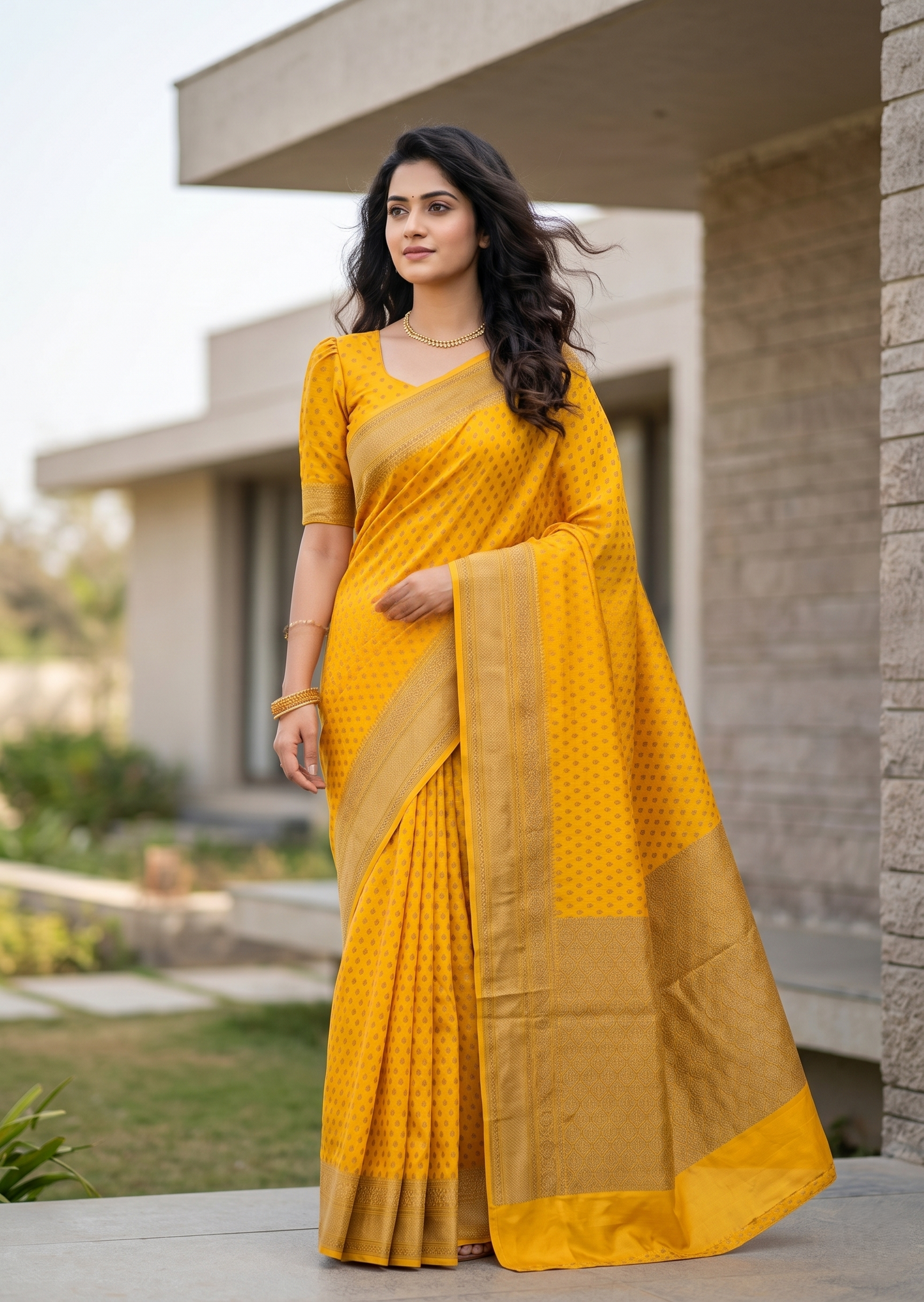 Southloom Munga Silk Saree with Woven Work on Body and Borders (Yellow)