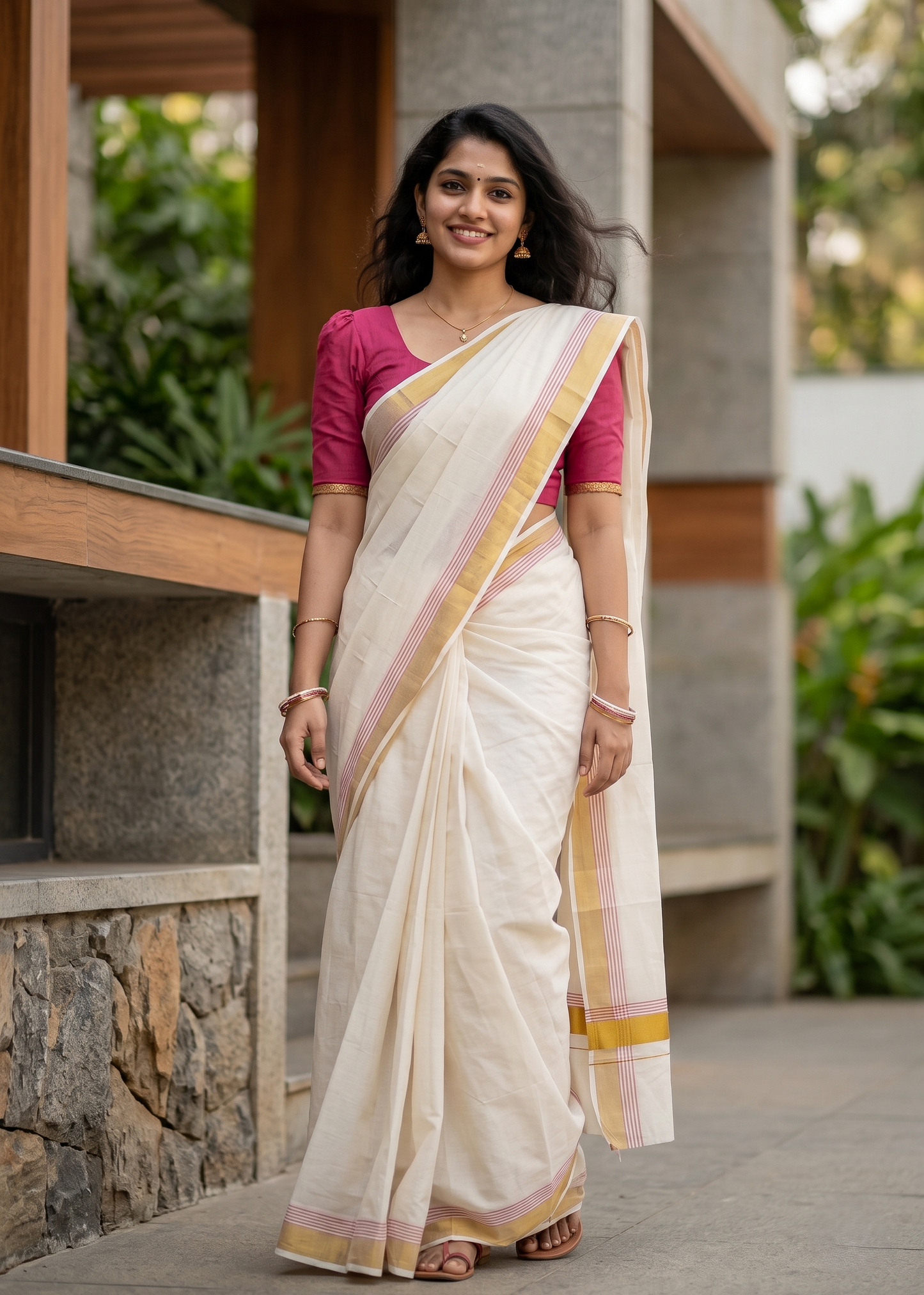 Kerala Cotton Plain Body With Golden Kasavu Border Saree SL473