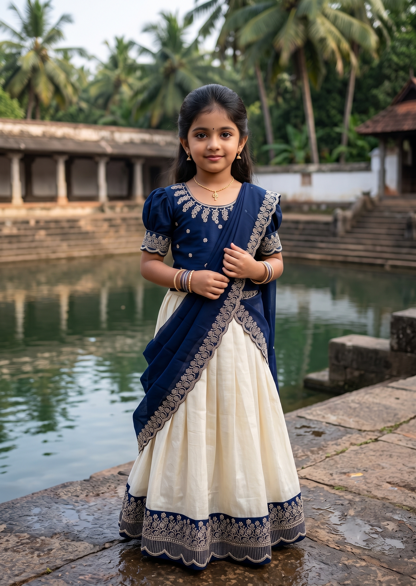 Southloom Stitched Georgette Dhavani Set with Pavada and Blue Blouse Piece SLKDHAVANI