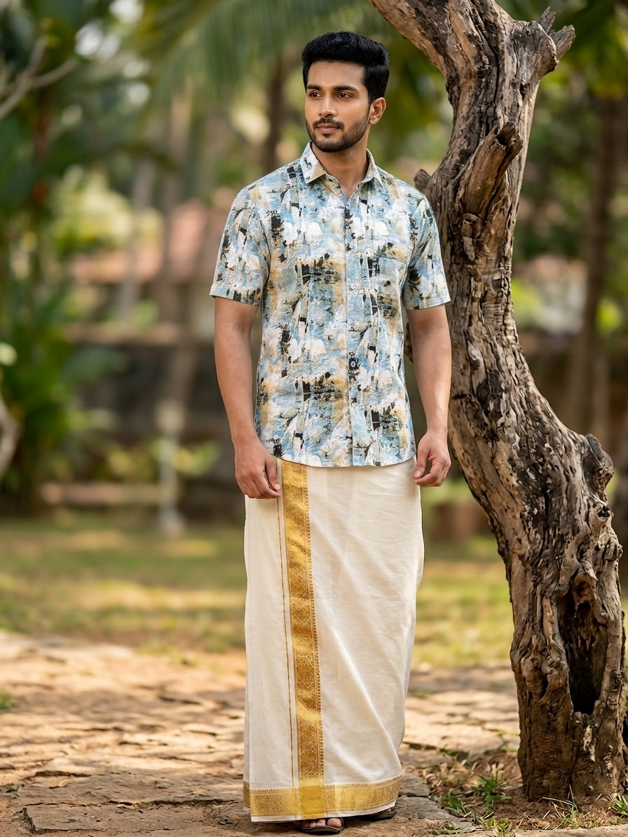 Pure Cotton Multi Colour Blue Printed Shirt SLSHIRT 46 HS