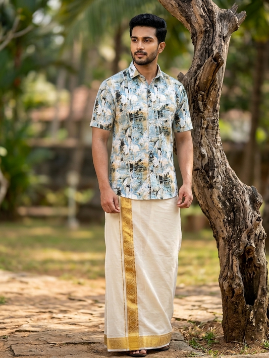 Pure Cotton Multi Colour Blue Printed Shirt SLSHIRT 46 HS