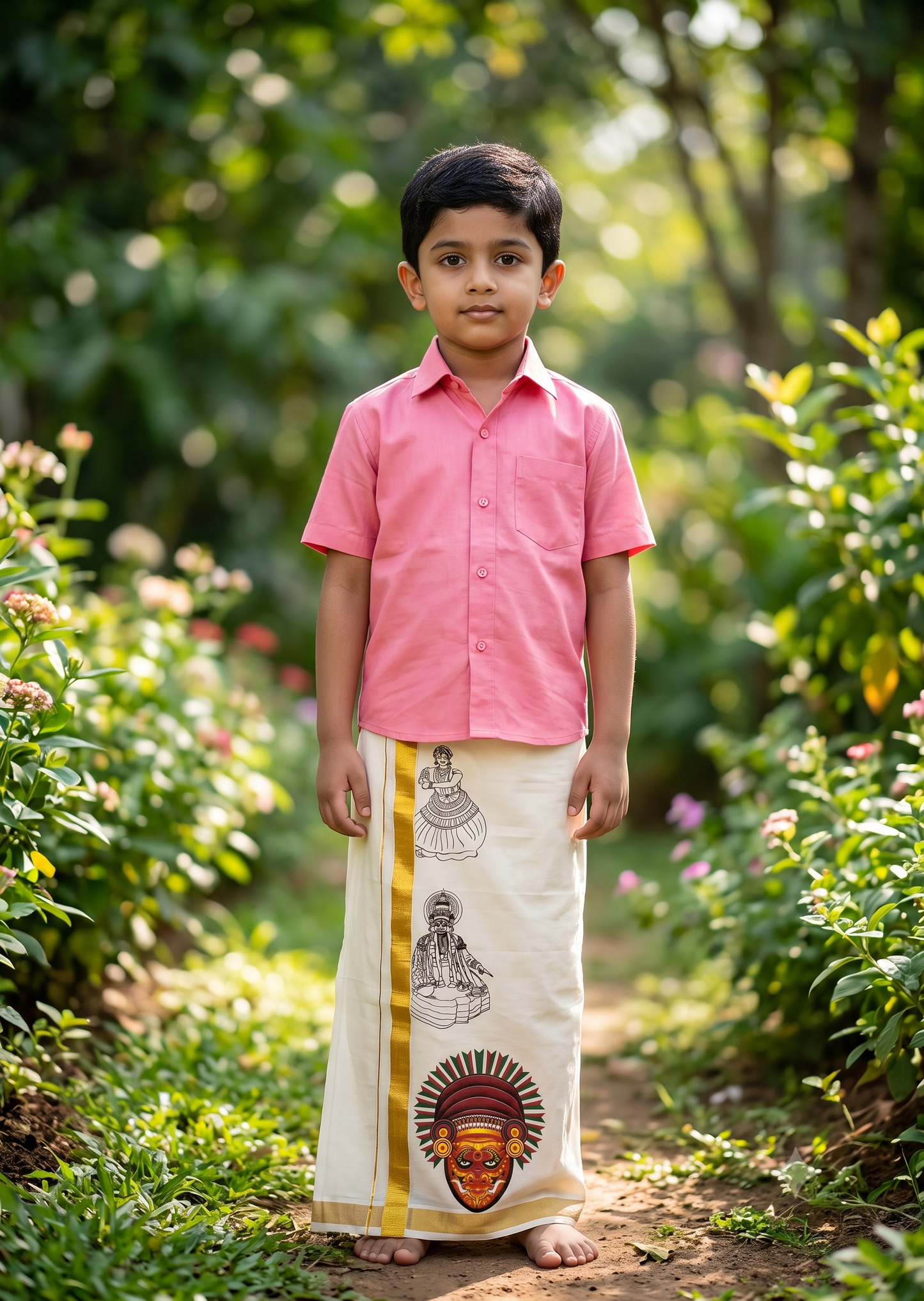 Southloom Cotton Kasavu Printed Kids's Velcro Mundu SLK SL601