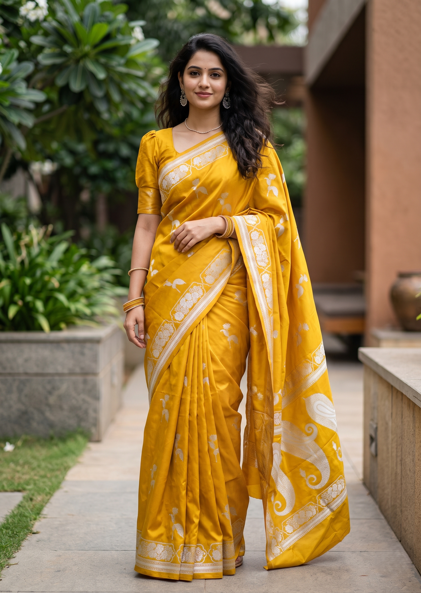 Southloom Satin Banarasi Silk Saree with Woven Work on Body And Borders In Yellow