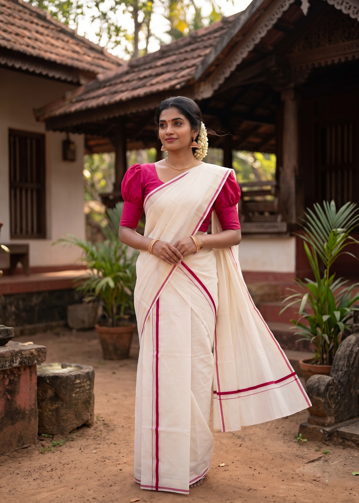 Southloom Puliyilakkara Set Mundu (Pink) 2.80 mtrs SL136
