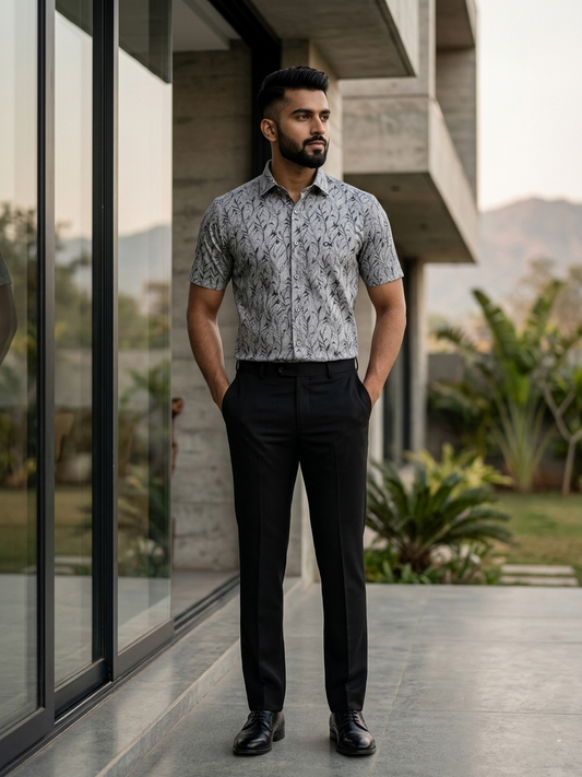 Southloom Pure Cotton Gray Printed Shirt SLSHIRT 38 HS