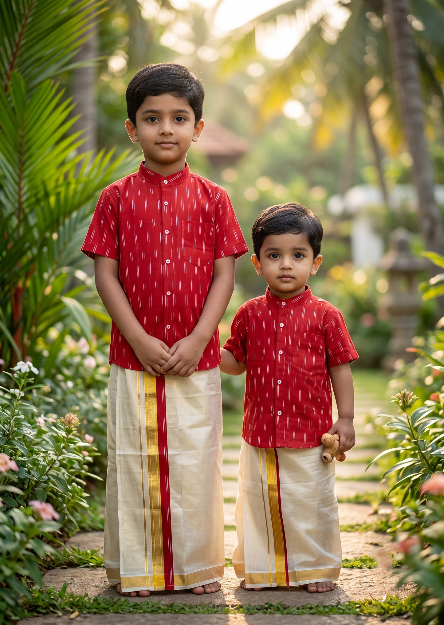 Southloom Tissue Ikat Printed Kids's Combo (Shirt + Velcro Mundu) SLKCOMBO SL602