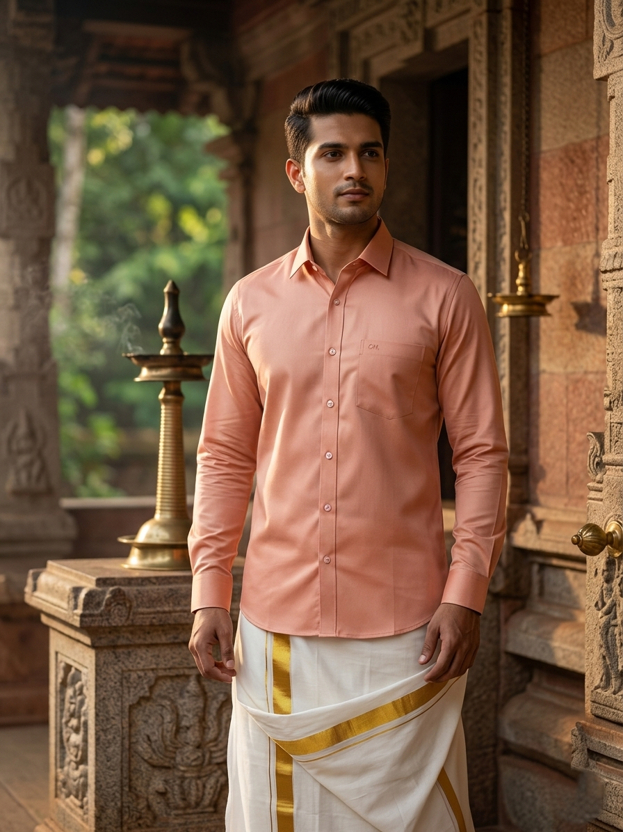 Southloom Pure Cotton Peach Plain Shirt SLSHIRT 38 FS